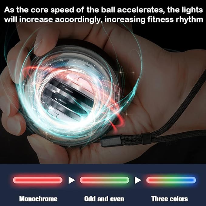 Auto-Start Wrist Power Gyro Ball with LED Lights, Wrist Strengthener and Forearm Exerciser for Stronger Arm Fingers and Muscle