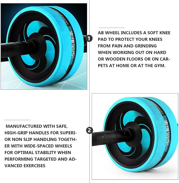 VOSAREA Ab Roller Wheel Fitness Exercise Wheel Set with Knee Pad and Jump Rope, Quiet Abdominal Roller for Core Strength Training, Blue and Black, Home Gym Calisthenics Equipment