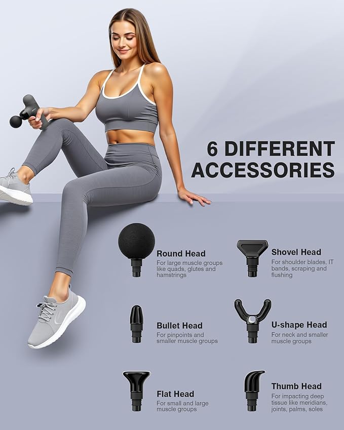 Morelax Mini Massage Gun, Percussion Muscle Massager for Back Pain Relief, Compact Sports Travel Massage Gun with 6 Massage Heads 4 Speeds, Gift for Her, Home, Athletes