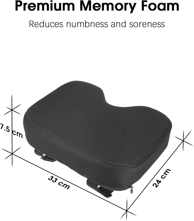 Memory Foam Rowing Machine Seat Cushion - Anti-Slip with Straps - Tailbone Pain Relief Pad Compatible with Concept 2, WaterRower, Hydrow, Peloton Bike