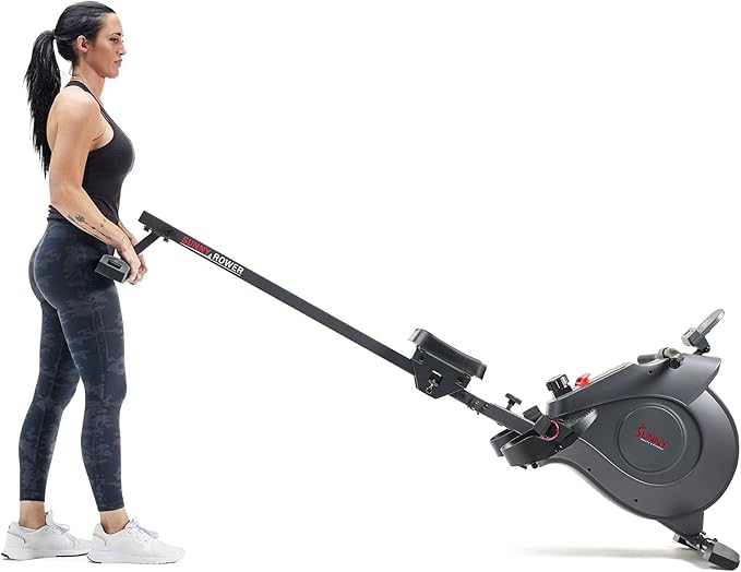 Sunny Health & Fitness Magnetic Rowing Machine Rower with 8-Level Resistance, 53.4" Extended Slide Rail & Digital LCD Display - SF-RW5515