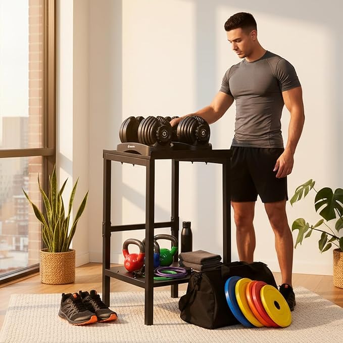 Commercial Heavy Duty Adjustable Dumbbell Stand & Kettlebell Stand, Adjustable Dumbbell Weight Rack, Kettlebell Storage Rack, Weight Rack for Garage/Home Gym/Commercial with Non-Slip Base, Anti-Tip Safety & Space-Saving Design, Weight Capacity 500/600/...
