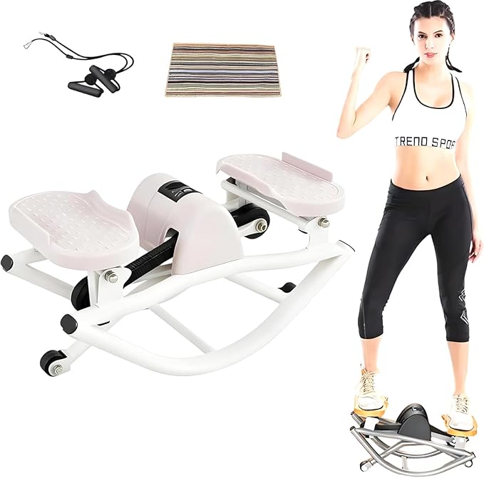 U-Shaped Rock Stepper, with Resistance Band & Mat - Side to Side Low-Impact Fitness Stepper for Home Workout, Compact for Legs Glutes Abs, Rock Stepper with Digital Display