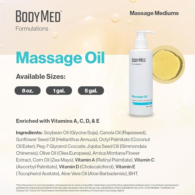 BodyMed Formulations Massage Oil, 8 oz. – Fragrance-Free, All-Natural Oil for Massage Therapy – Leaping Bunny Certified – with Arnica Extract & Jojoba – Non-Staining, & Paraben Free