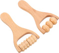 Ciieeo 2Pcs Wooden Massage Roller Set - Handheld Wood Massage Tools for Neck Back Leg Foot Manual Cellulite Massager Muscle Relief (3 Bead Gear Roller)