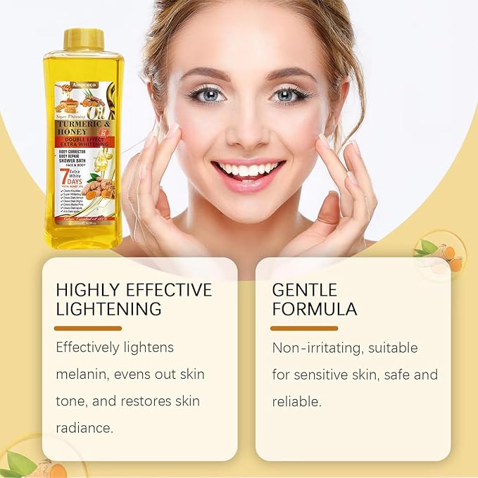 Turmeric & Honey Body Oil, Deep Moisturizing Treatment with Sweet Almond Oil, Vitamin E, and Collagen (16.9 fl oz)