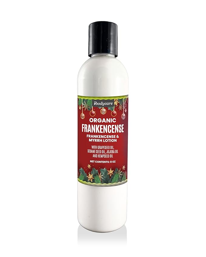 Frankincense and Myrrh Organic Hand, Body and Massage Lotion, Holiday Christmas Gifts, Holiday Hand Cream, Christmas Gifts for Coworkers, Stocking Stuffer, Self Care, Massage and Sp
