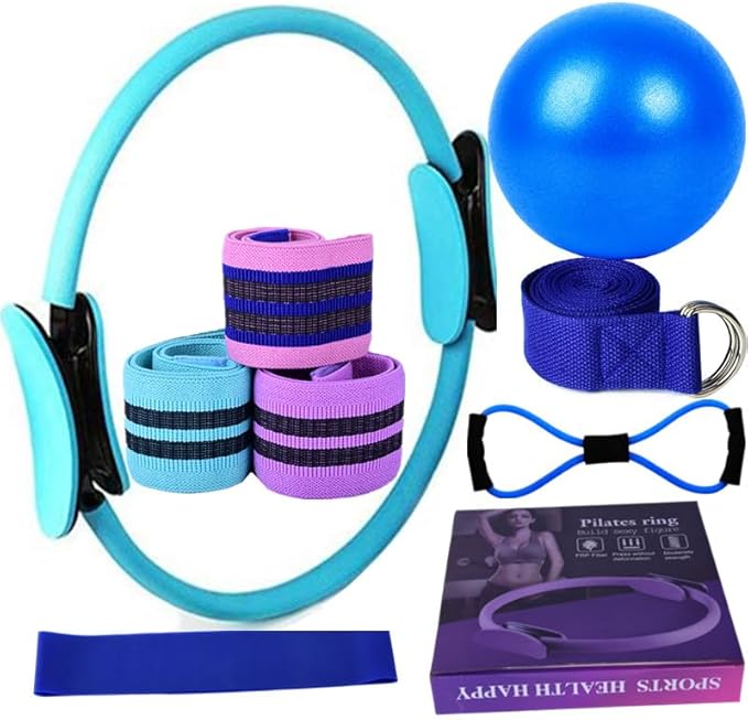 Pilates Essentials Kit for Women, Pilates Kits for Home Workouts Women Yoga Sets Hip Exercise Band Yoga Ball Figure 8 Resistance Band Fitness Equipment