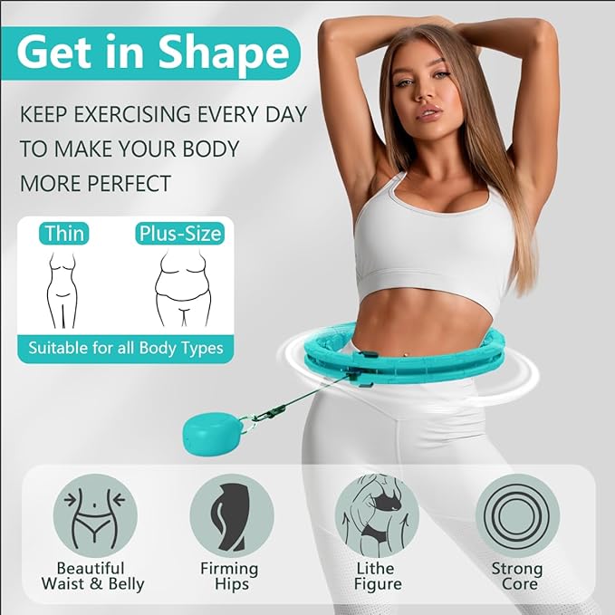 30/24/12 Knots, Upgraded Magnetic Lock Weighted Hula Hoop for Kids Adults Weight Loss, Infinity Hoop Plus Size, Home Indoor Outdoor, Fitness Exercise, Abdominal Toner