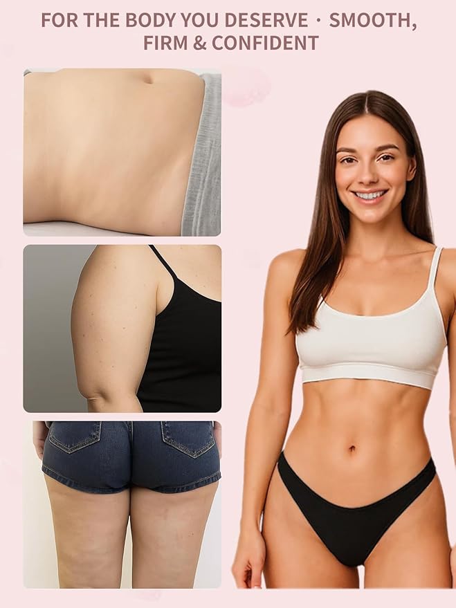 Lymphatic Drainage Massager & Anti Cellulite Massage Tool, Helps Reduce Stretch Marks & Cellulite, for Legs, Arms & Belly, Body Sculpting Machine with Microcurrent, Light, Heat & Vibration (Rose Gold)