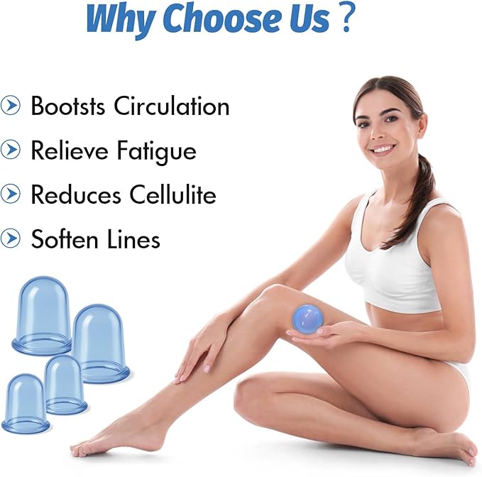 ELERA Silicone Cupping Therapy Sets, Cellulite Reduction Vacuum Cup - Cupping Kit for Massage Therapy (4 Cups)