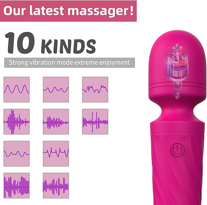 Handheld Personal Mini Massager Tool– Waterproof, USB Rechargeable, 10 Vibration - Perfect on Back Legs Hand Pains and Sports Recovery(Rose red)