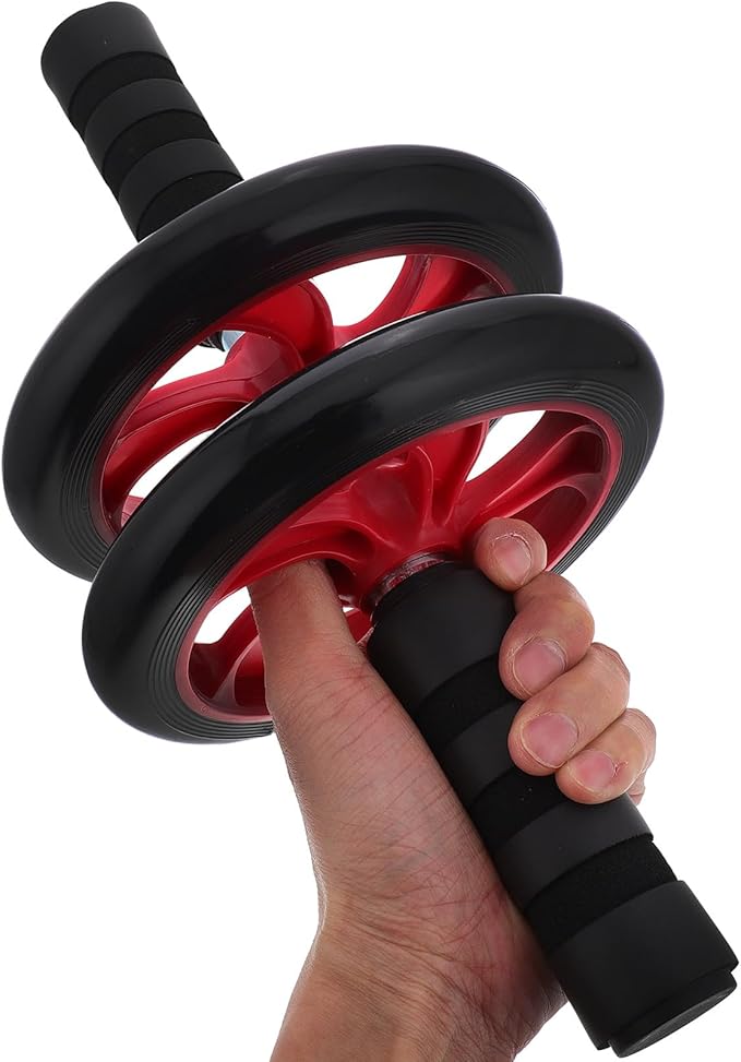 Red Silent Ab Roller Wheel for Home and Outdoor Abdominal Exercise, Workout Equipment for Men and Women with Non-slip Handles, Portable Strength Training Fitness Accessory