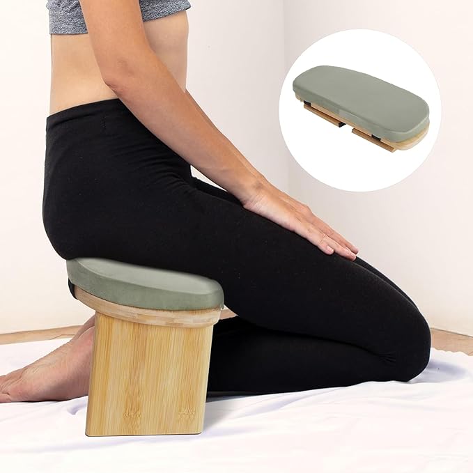 Foldable Meditation Stool with Carrying Bag - Ergonomic Kneeling Bench for Yoga and Prayer, 396 lbs Capacity, Bamboo Frame with Velvet Cushion