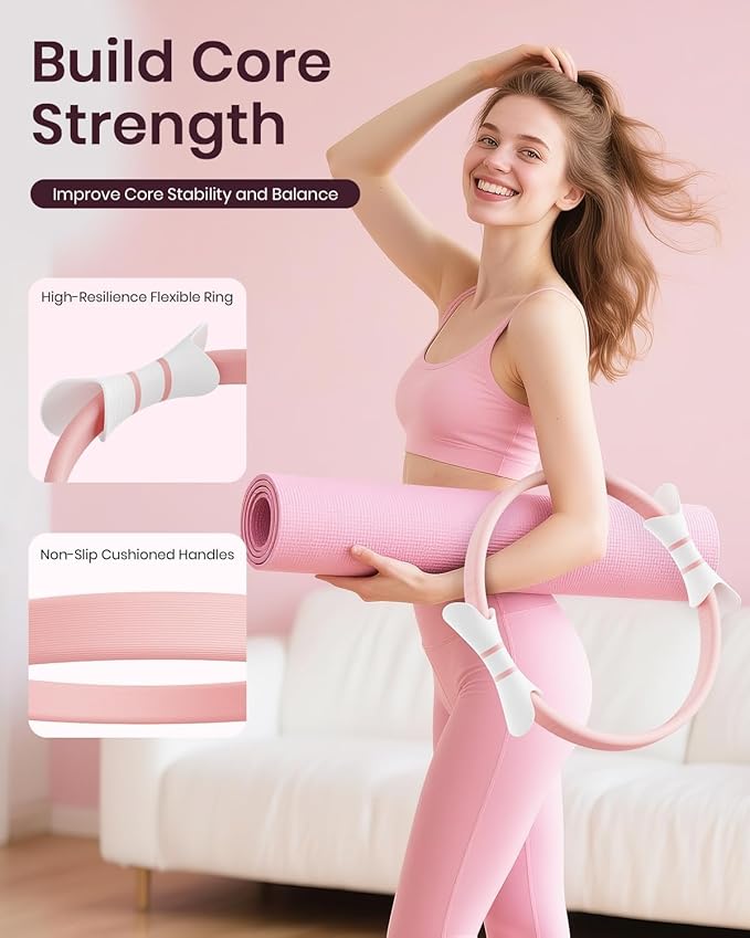 Pilates Ring Set for Women, Home Workout Pilates Equipment with Resistance Bands, 14'' Magic Circle, Mini Ball, Pilates Starter Kit for Strength, Compact Toning Fitness Workout Guide Included