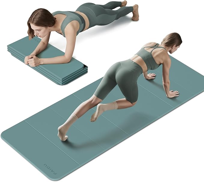 Foldable Fitness Yoga Mat | 2/5" (10MM) Extra Thick | SGS Certified Non-Slip TPE | 75x26" Extra Long-Wide | Portable & Easy Store | for Yoga, Pilates, Home Gym & Full-Body Workouts