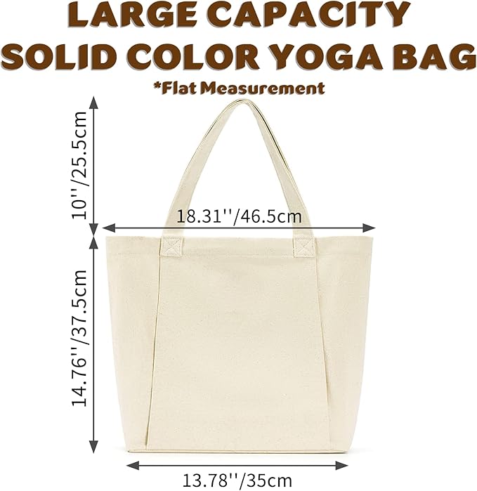 Yoga Mat Carrier, Gym Bag With Yoga Mat Holder, Women Canvas Tote With Shoulder Strap For Pilates, Travel, Office, Sports, Workout And Beach – Inner Zippered Pocket, Fits Standard And Small Mats