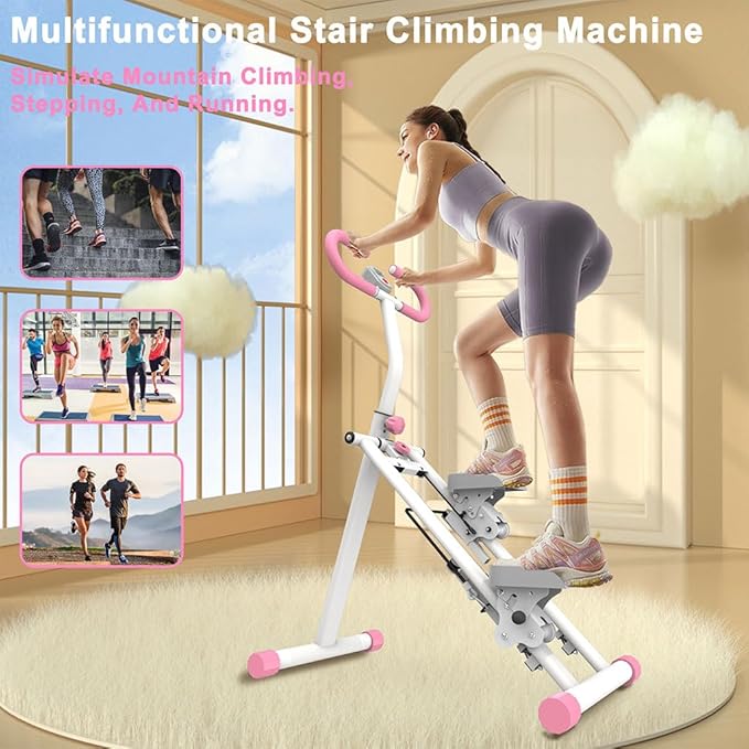Folding Stair Stepper for Home, Vertical Climber Exercise Machine with Adjustable Handlebars & Monitor, Compact Full Body Cardio Climber for Apartment, 265 lbs Capacity