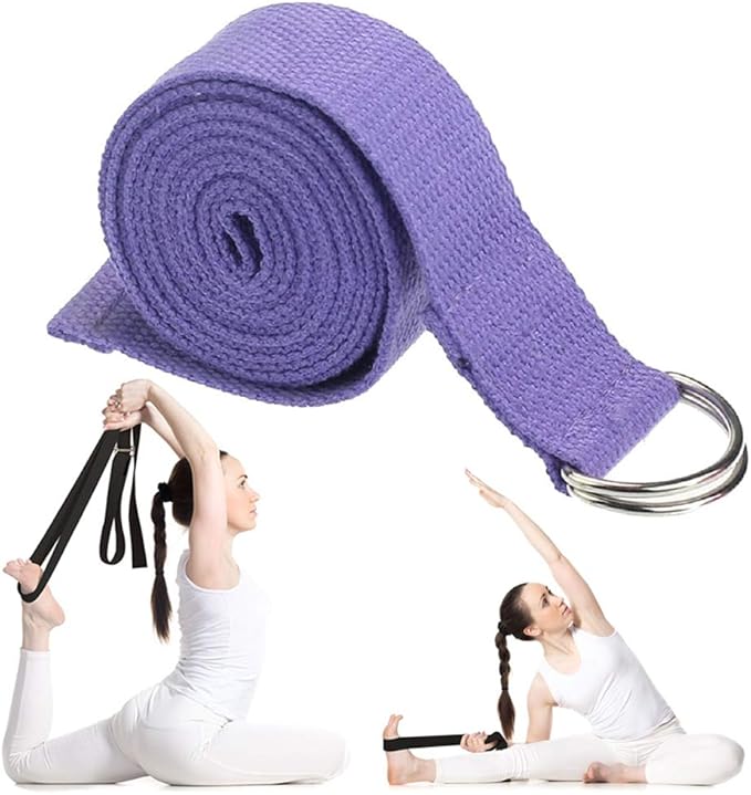 Cotton Exercise Yoga stretch Strap - Sturdy Flexibility Tensile Belt Adjustable Metal D-Ring Buckle, Hold Poses for Daily Stretching, Pilates, General Fitness, and Physical Therapy