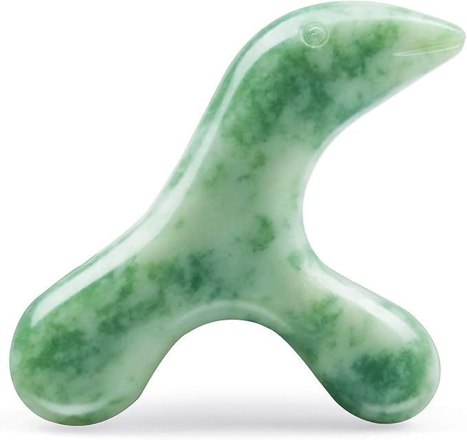 Deep Tissue Trigger Point Massage Tool - Natural Jade Gua Sha Acupuncture Scraping Stone - Foot Reflexology Acupressure Point Massager for Full Body Relax, Muscles Soreness and Pain Relief