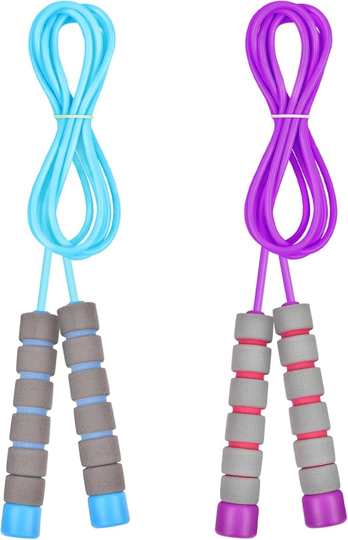Flintronic Skipping Ropes for Children, 2 Pack Adjustable Jumping Rope for Kids, 2.6m Skipping Rope with Skin-Friendly Foam Handles, Soft Jump Rope for Girls Boys Exercise Workout Outdoor