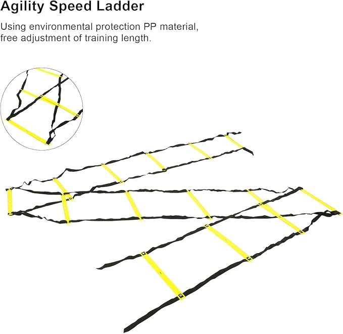 7M 14 Rung Agility Speed Ladder Stairs, Adjustable Training Ladder for Soccer Football Fitness, Non - Slip PP Agility Ladder with Angle Marks for Athletes and Coaches
