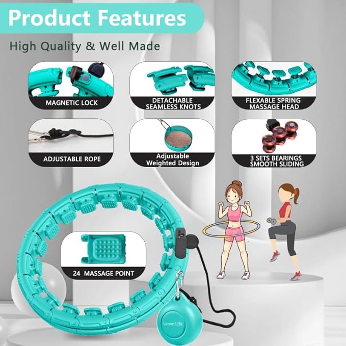 30/24/12 Knots, Upgraded Magnetic Lock Weighted Hula Hoop for Kids Adults Weight Loss, Infinity Hoop Plus Size, Home Indoor Outdoor, Fitness Exercise, Abdominal Toner