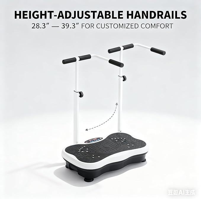 Vibration Plate Exercise Machine with Adjustable Handrails - 120 Speed Levels, 10 Modes for Full Body Workout, Home Fitness Equipment with Resistance Bands, Remote Control for Toning