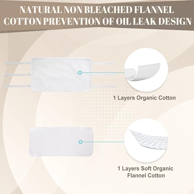 Castor Oil Pack Wrap with Straps (3 Pcs Set) – 1 Reusable Organic Cotton Castor Oil Wrap + 2 Cotton Flannels, Mess-Free Cotton Flannel Pads for Abdomen, Breast & Joints (Oil Not Included)