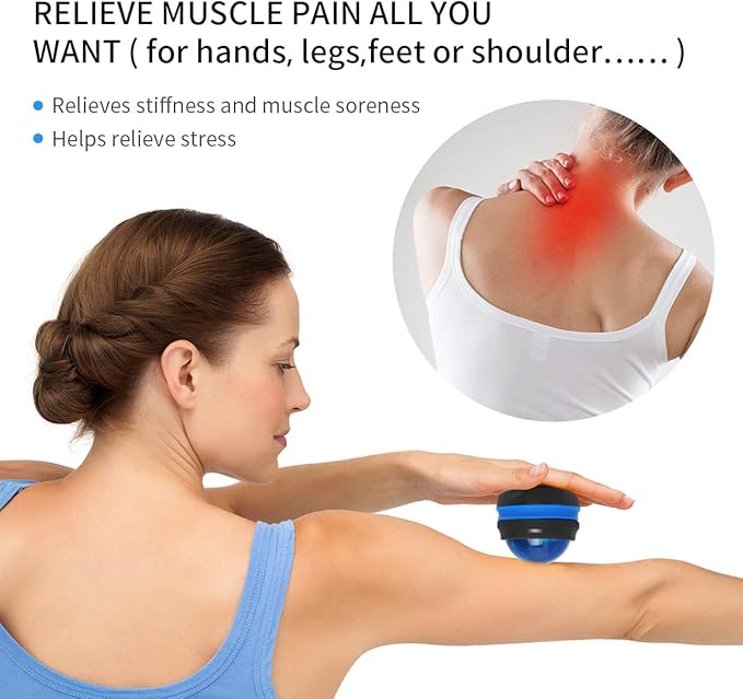 Coolrunner Massage Ball, Manual Roller Massager, 2-Pack Handheld Self Massage Therapy and Relax Full Body Tools for Sore Muscles, Shoulders, Neck, Arms, Legs, Back, Foot, Body (Blue+Purple)