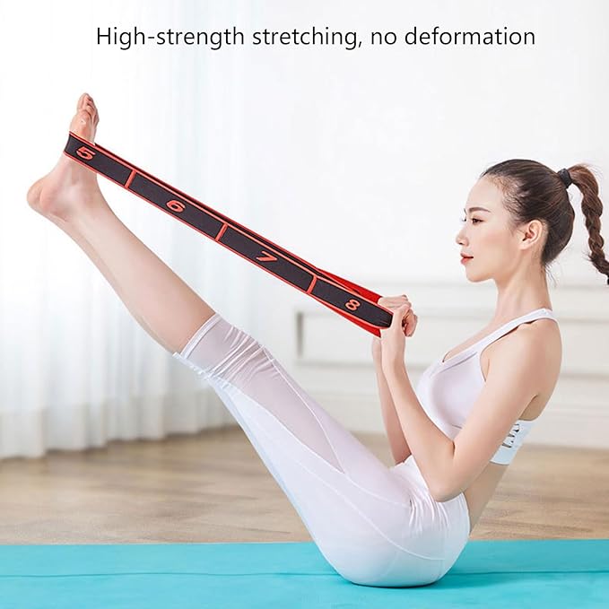 Fitness Band Elastic Stretch Strap with 8 Looped Resistance Stretching Strap for Pilates Dance Resistance