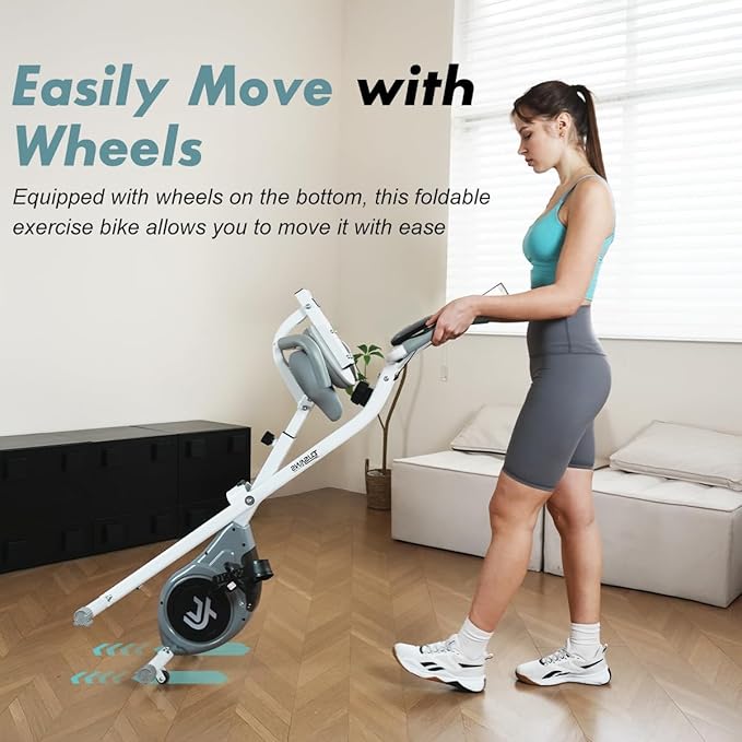 TOUSAINS Folding Exercise Bike - 8-Level Magnetic Stationary Bike with Pulse Rate, Large Tablet Holder & X-Bike Design, Compact Indoor Workout Bike for Home Gym, Seniors & Knee Recovery, 265lbs Weight Capacity