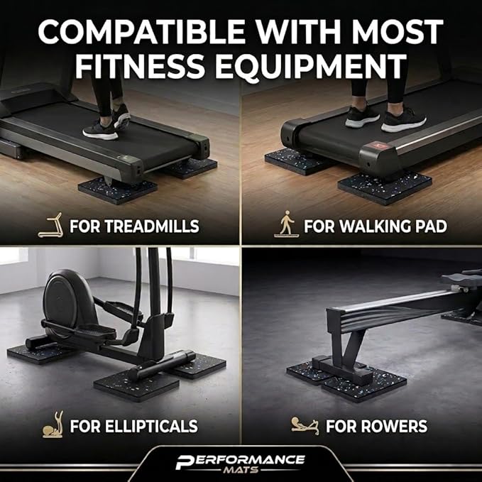 6 Packs 3.94" x 3.94" x 0.6" Treadmill Mat Pads for Walking pad, Exercise Bike,Exercise Equipment, Noise Reduce & Shocking Absorbing Rubber & Eva Mat for Protect Floors Black