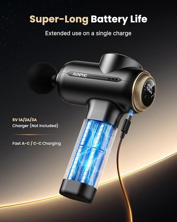 RENPHO Active Evo Massage Gun, Deep Tissue Back Massage with 8-12mm Adjustable Amplitude Heavy-Duty, FSA Approved, Percussion Professional Muscle Massager Gun for Athtetes & Home Use, HSA