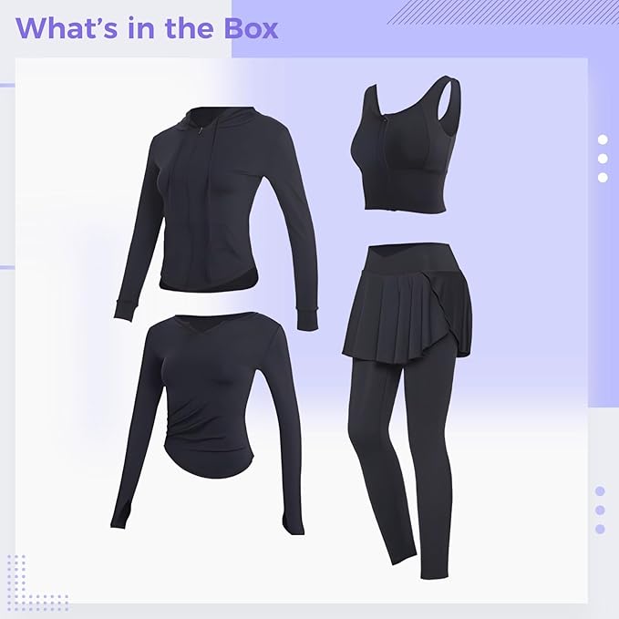 Pilates Set For Women, Four-Piece Yoga Outfit, Xxl Fits 135-150, Includes Jacket, Sports Bra, Long Sleeve Top, Breathable Fabric