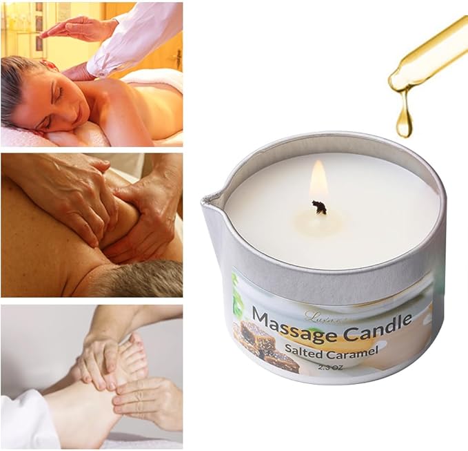 Massage Candle for Body Relaxation and Home SPA, Low Temp Candle for Skin Care, Scented Soybean Massage Oil for Stress Relief 2.3 OZ (Salted Caramel)
