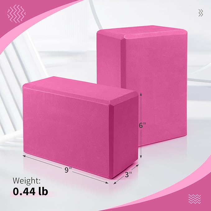 Yoga Blocks 2 Pack 9x6x3 Inches, Sturdy Foam Yoga Block, Premium EVA, Non Slip High Density for Pilates Meditation, Stretching and Toning