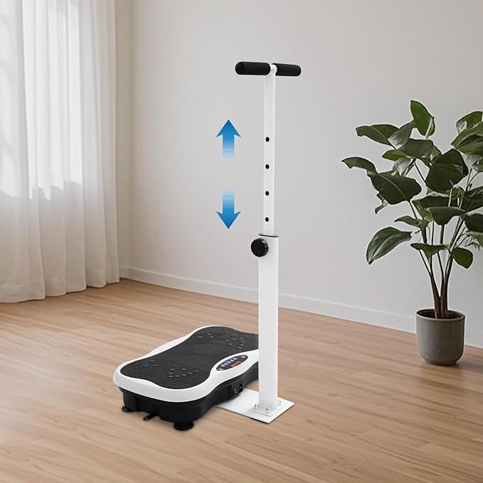 Vibration Plate Exercise Machine with Adjustable Handlebars – Full-Body Workout Vibration Plate Equipment – 120 Speed Levels, Resistance Bands & Remote