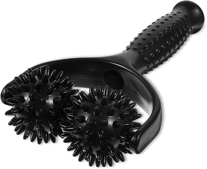 Handheld Spiky Massage Balls Rollers, 2 Wheel Spiky Silicone Manual Massage Roller with Ergonomic Handle, Portable Pressure Point Muscle Massages Tool for Foot Arm Body Neck Leg Pain Pressure Relief