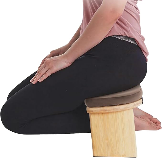 DYNAMI Bamboo Meditation Bench with Sponge Cushion, Portable Foldable Ergonomic Meditation Stool,Wooden Kneeling Stool for Yoga Sitting Prayer,Load Capacity 396lbs (Brown)