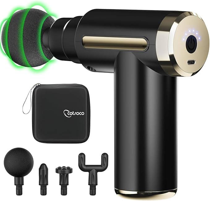 Jancane Mini Massage Gun, Deep Tissue Muscle Massager with 6 Speeds & 4 Heads, Super Quiet Handheld Percussion Massager for Pain Relief, Athletes, Office Workers & Parents, Portable Gift