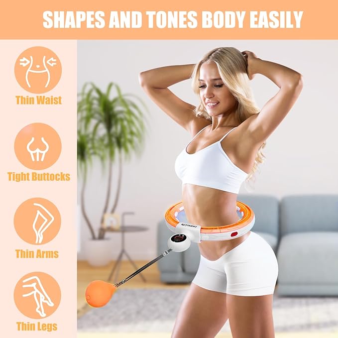 U5 Smart Weighted Hula Hoop with Counter – 16 Knots, 28"–46" Adjustable Infinity Hoop Plus Size, Quiet Rubberized Wheels, Ab Workout, Home & Outdoor Fitness, Weight Loss, Abdominal Toner