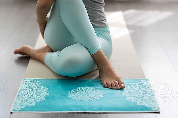 yogadesignlab | The Hand Towel | Premium Non Slip Hand Towel | Designed in Bali | Colorful Eco Printed + Quick Dry + Soft | Hot Yoga, Bikram, Ashtanga, Sport, Barre, Travel (Mandala Turquoise)