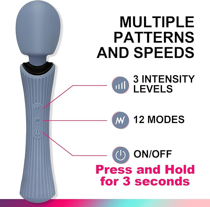 Handheld Massage Wand for Muscle Recovery - Cordless Electric Personal Massager with 12 Modes & 3 Speeds - Waterproof, Quiet & USB Rechargeable - Rose Blue