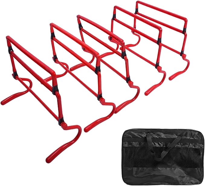 5Pcs Agility Training Hurdles Agility Speed Training Equipment Adjustable Height for Soccer Outdoor Sports Foot Exercise, Red
