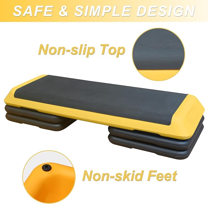 Aerobic Step Platform 30" × 14" Height Adjustable Workout Step for Fitness Strength Training with Risers Exercise Platform for Home Gym