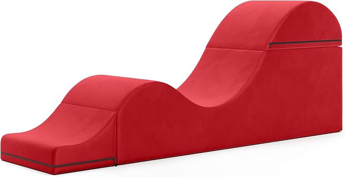 Avana Kami Convertible Chaise/Bed Bench for Yoga & Massage - 2-in-1 End of Bed Ottoman with Concealed Fold Out Yoga Lounge Chair, 22" Wide, Microvelvet Red