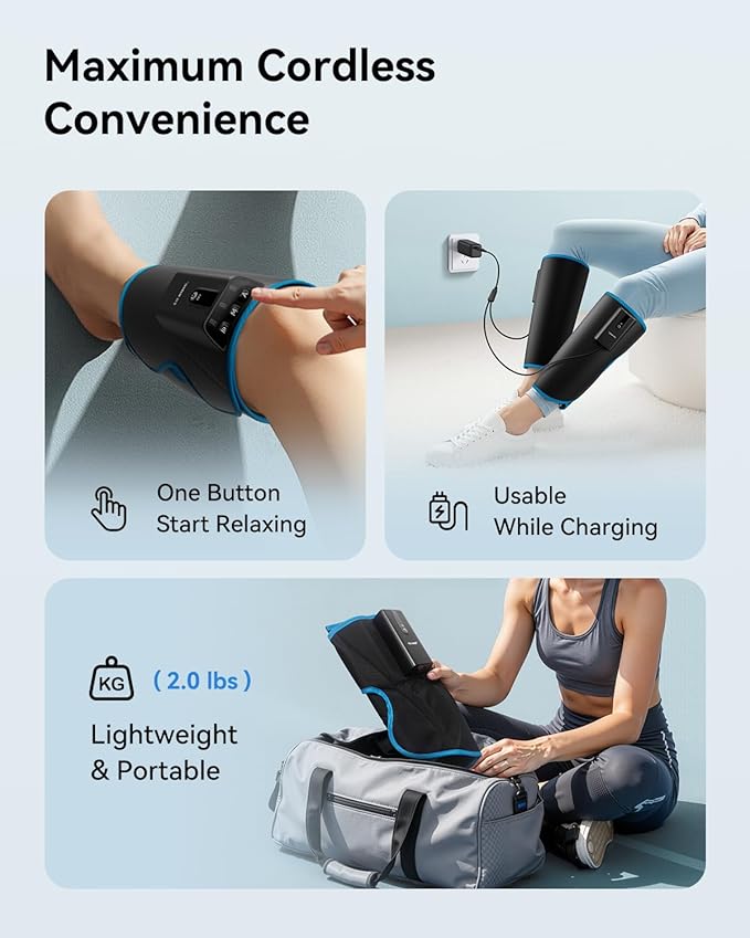 FIT KING Cordless Calf Massager – Rechargeable Leg Compression Massager for Circulation, Edema, RLS, Pain Relief & Recovery, 6 Intensities, 3 Modes, Portable Gift for Mom, Dad, Athletes