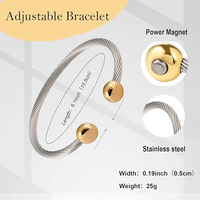 Magnetic Bracelets for Women, 2-Tone Stainless Steel Magnetic Bracelet for Couples & Hea