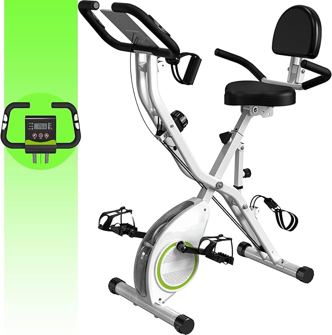 Indoor Exercise Bike Stationary Bikes for Home with 16-Level Magnetic Resistance, Lightweight Foldable Cycling Bike with 70% Pre-Assembled, 260 LBS Capacity, Flywheel of 5.5 LBS for Quiet Home Workout